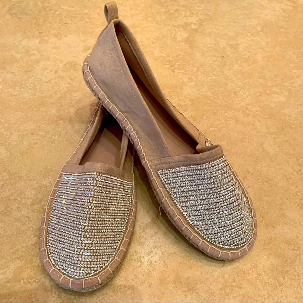 Primark.‎ Pale pink espadrilles. embellished/jeweled w/pearls and rhinest…